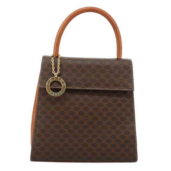 CELINE Macadam Canvas Hand Bag Pvc Leather Brown - Picture 2 of 12